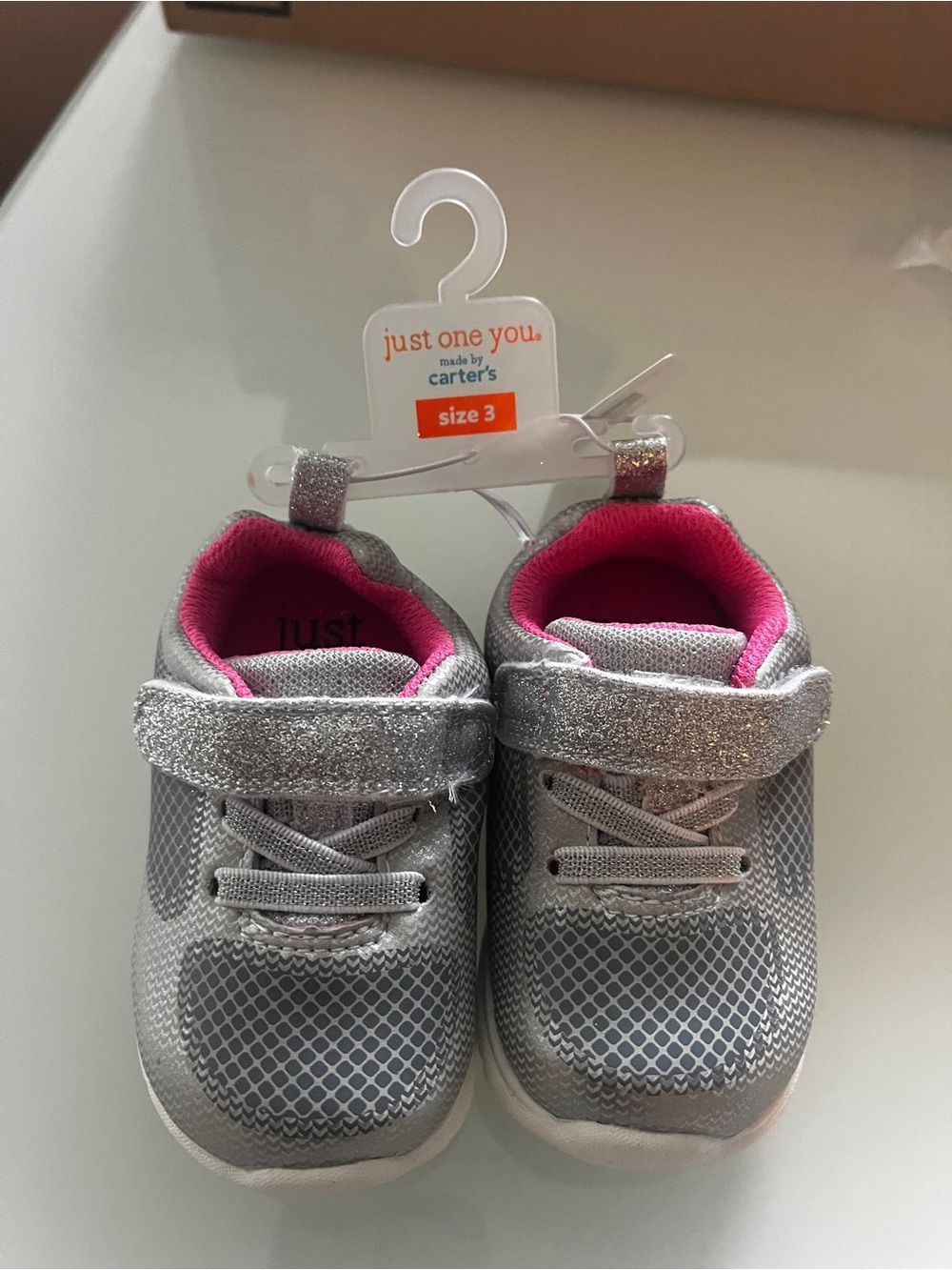 Carter's Silver Sneakers with Pink Lining - Kids Velcro Trainers